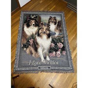 Danbury Mint I Love Shelties Dogs Tapestry Throw Blanket Wall Hanging